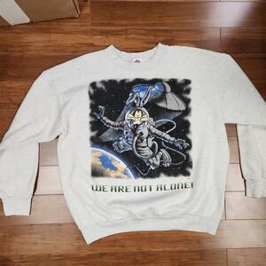 VTG Looney Tunes We Are Not Alone Wile E Coyote UFO Aliens Space Sweatshirt XL